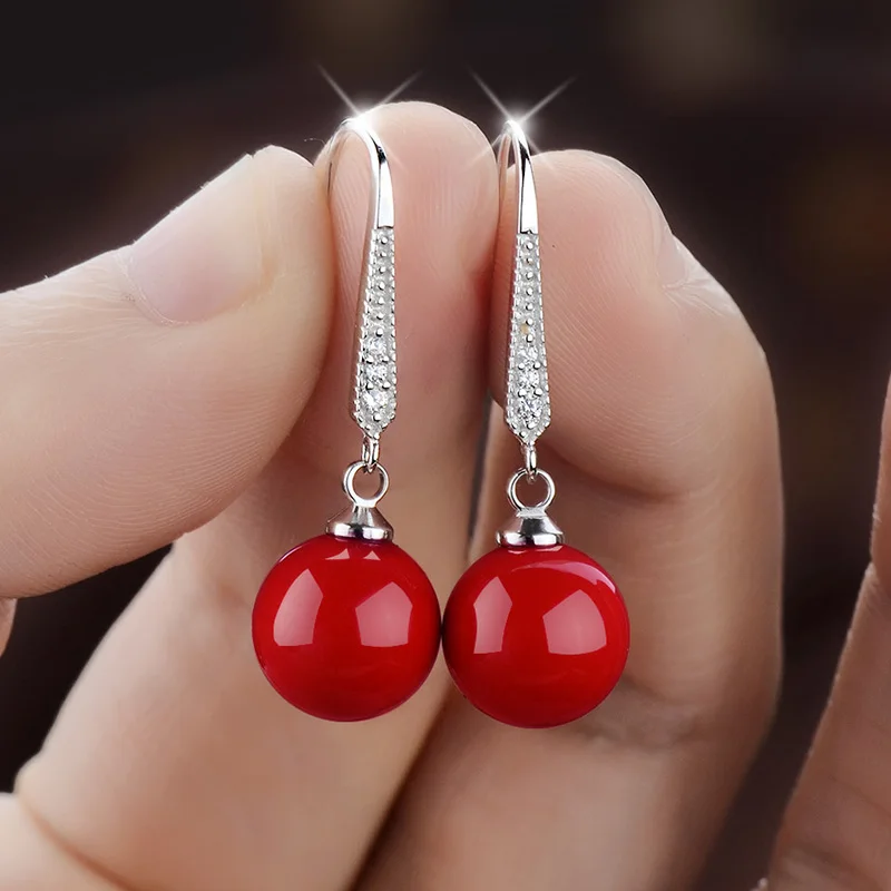 Женские серьги из серебра 925 пробы с крупными красными круглыми