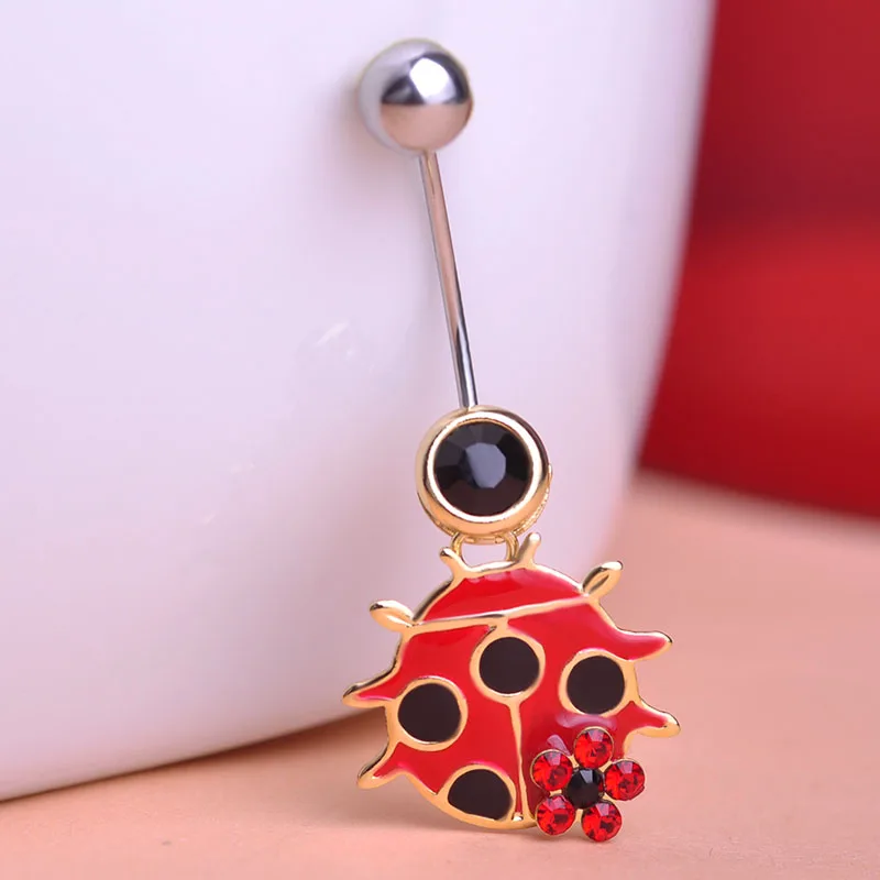 Funmor Кристалл Божья коровка кольцо для пупка в виде цветка Эмаль из нержавеющей