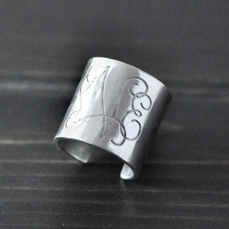 

Engraved Monogram ring engraved ring custom 3 letters engraved ring alloy jewelry unique jewelry for father mother friend
