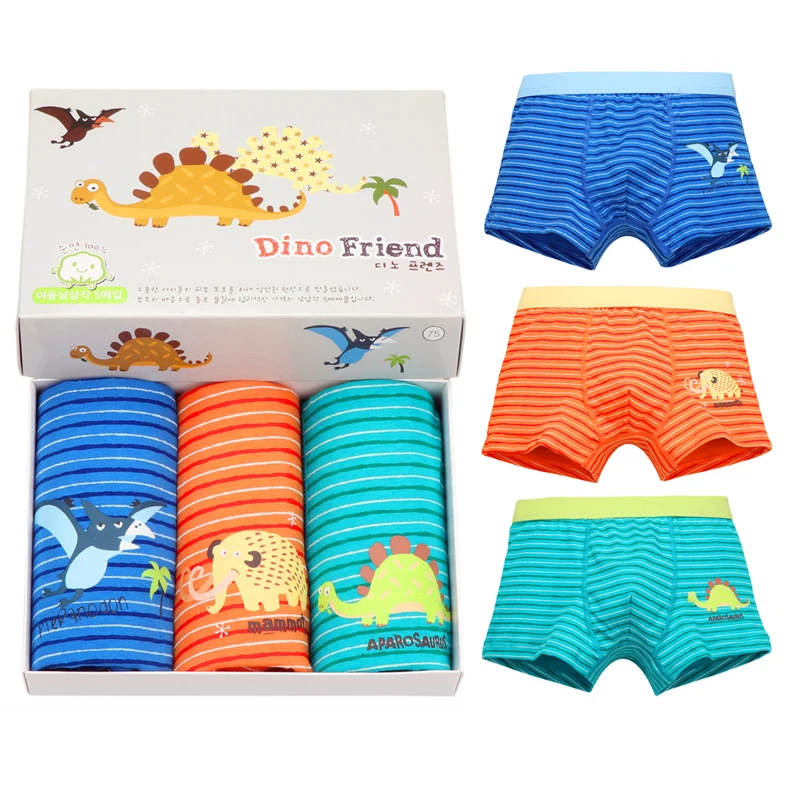 Детское хлопковое нижнее белье из 3 предметов детские трусы с рисунком динозавра