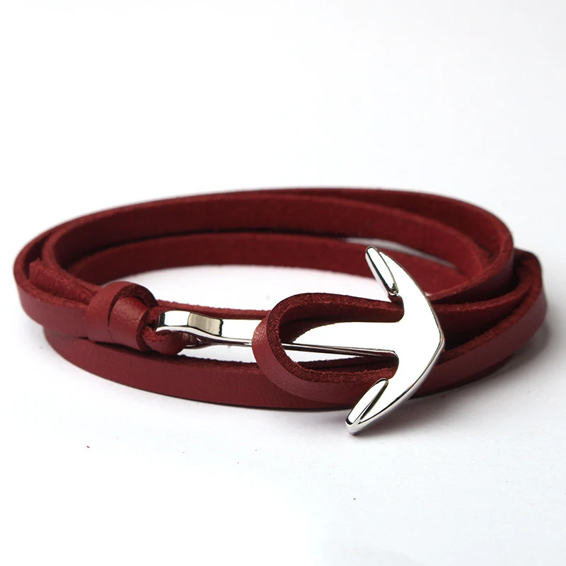 dark red NIUYITID, мужской браслет с якорем, ювелирное изделие, коричневый, черный, с цепочкой, модные кожаные браслеты, унисекс, женский, мужской браслет - Окраска металла: dark red
