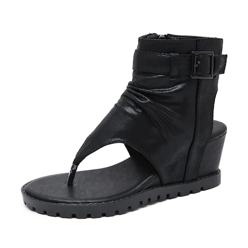 black shoes Gdgydh/женские босоножки сандалии на танкетке летние сандалии с ремешком вокруг лодыжки черная модная обувь в готическом стиле панк с пряжкой женские босоножки со скидкой - Цвет: black shoes
