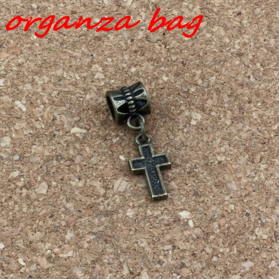 

20pcs/lot Dangle Antique Bronze Small Cross Charms Big Hole Beads Fit European Charm Bracelet Jewelry 8x26.5mm A-326a