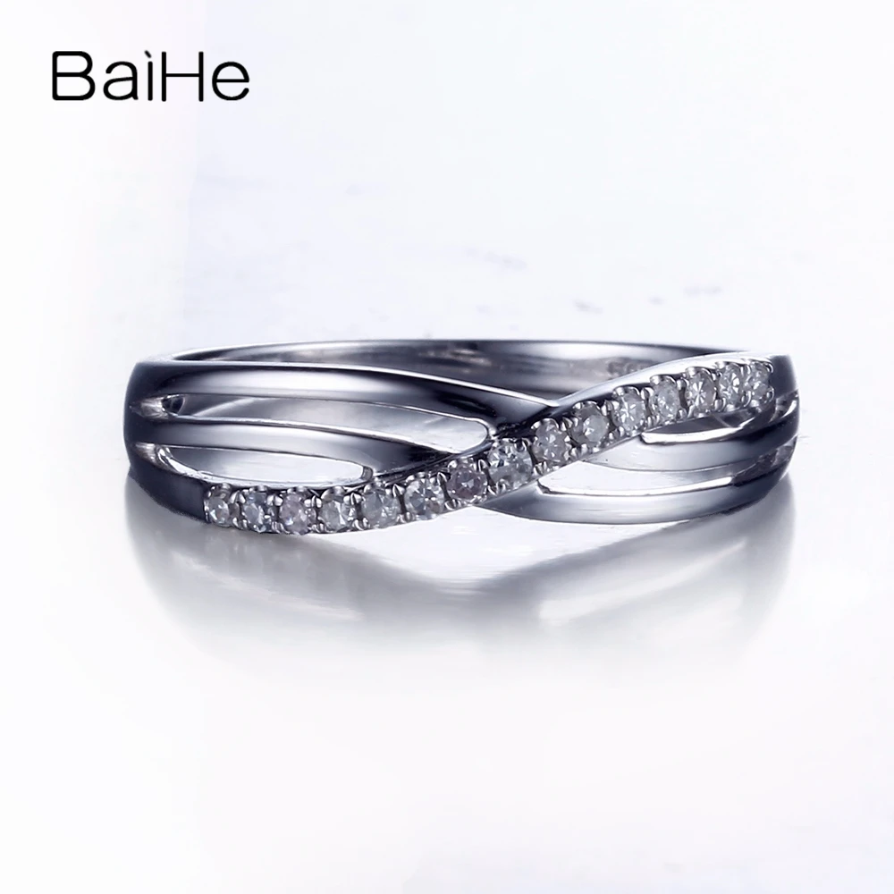 

BAIHE Solid 10K White Gold 0.2ct Certified H/SI 100% Genuine Natural Diamonds Round Flawless Engagement Women Trendy Gift Ring