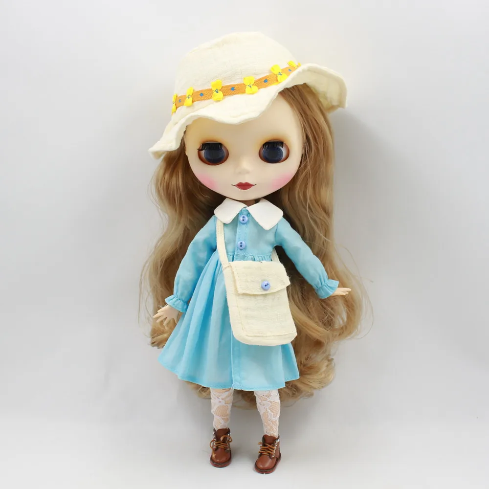 Аксессуары для кукол Blyth ICY Licca Body 1/6 в стиле мори голубое платье цветная шапка