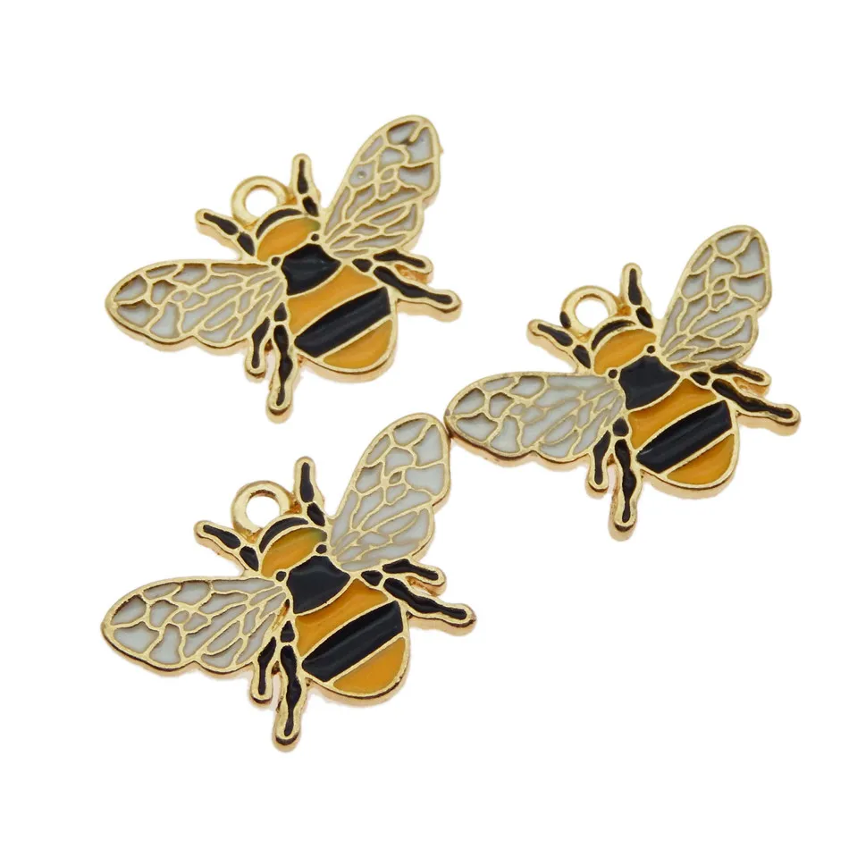 Оптовая продажа 10 шт. яркая эмалированная пчела блестящая акриловая стразы кулон