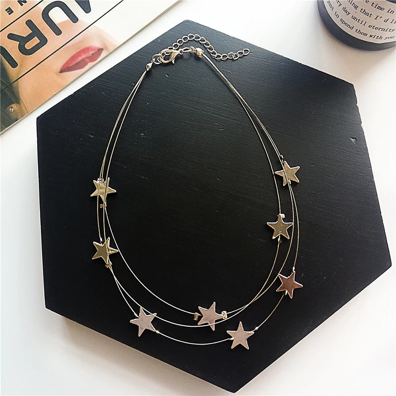 Три полы звезда девушки колье ожерелье ключицы металлическая цепь s для женщин