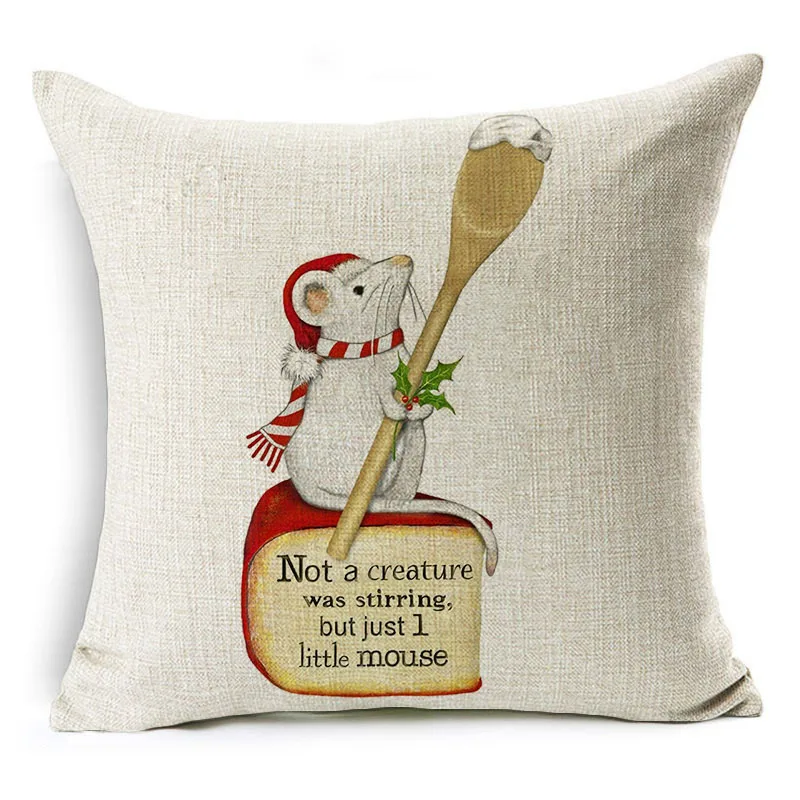 DecorUhome Рождественский комплект хлопковая льняная подушка крышка кота с Мышь