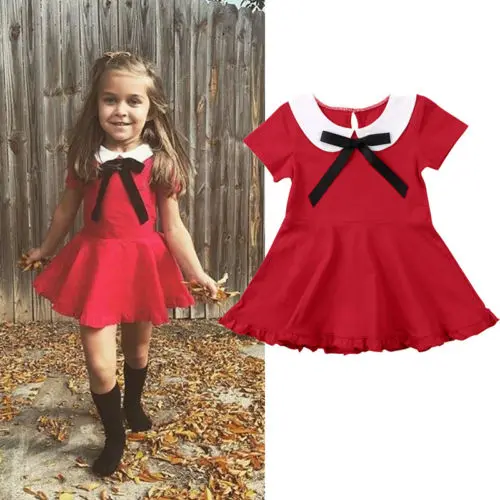 Новинка 2018 стильные детские красные школьные платья Питер Пэн с воротником