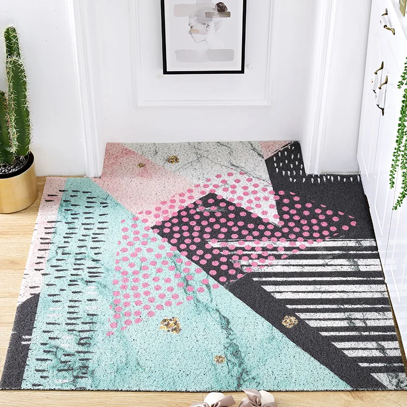 

Nordic style marble geometric PVC wire ring mat entrance hall carpet INS door mat living room floor mat bathroom non-slip carpet