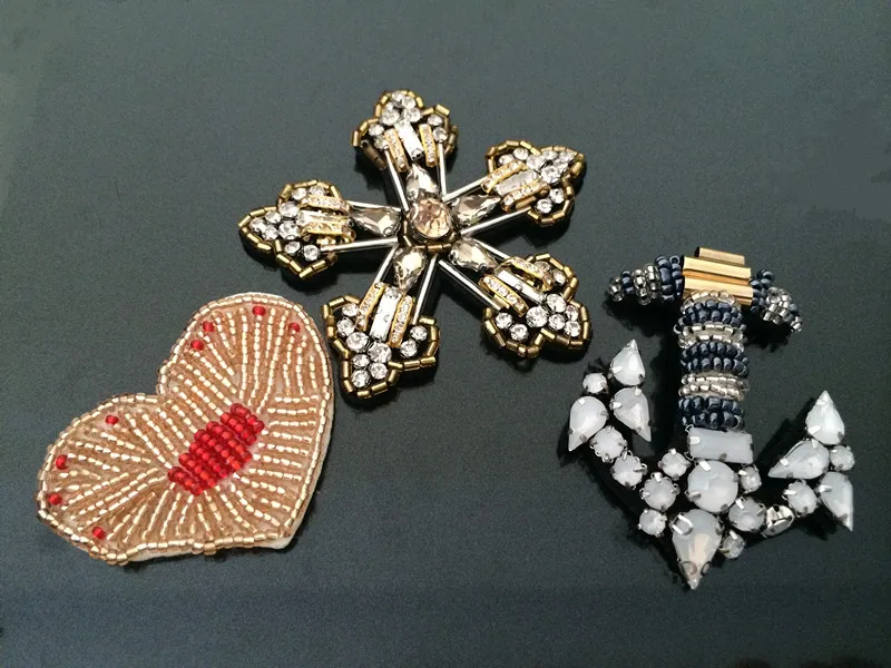 5 шт./лот брошь со стразами и бусинами нашивки аппликация винтажная вышитая ткань