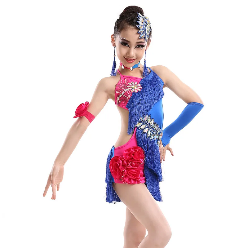 Детский костюм для латиноамериканских танцев платье с бахромой девочек платья