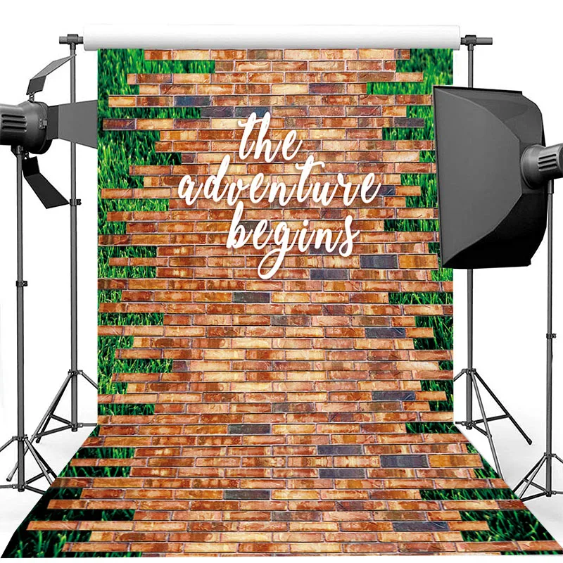 NeoBack красный кирпичная стена фон зеленый газон приключение начинается