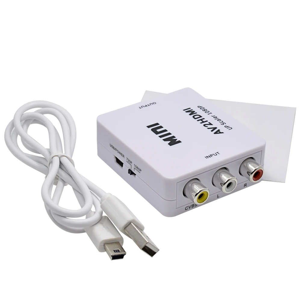 Горячая продажа белый RCA AV HDMI CVBS к адаптеру HD 720P 1080P Mini av2hdmi видео конвертер|hdmi cvbs|cvbs