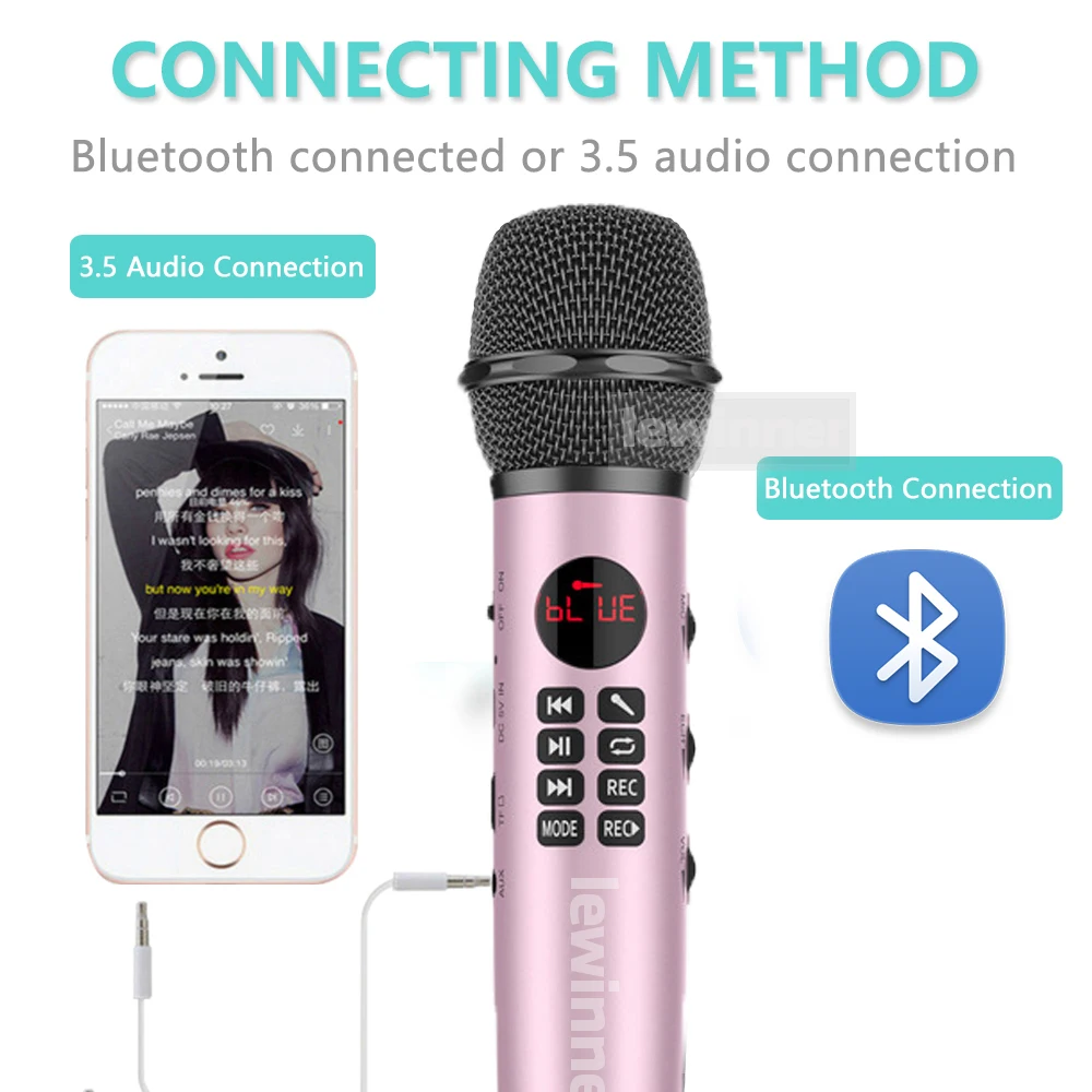Профессиональный микрофон Lewinner беспроводной динамический для караоке Bluetooth iPhone