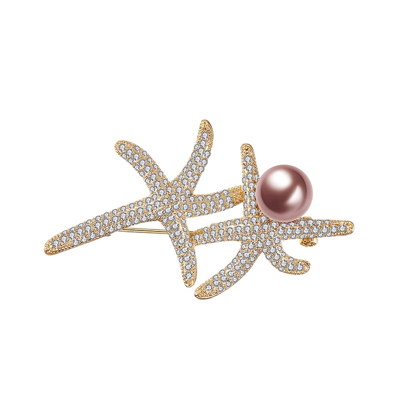 

2019 Latest Trend Personality Copper Brooch Starfish Coral Noble Copper Zircon Brooch Pin Jewelry Accessories High Quality