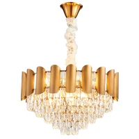 led e14 postmodern iron crystal golden lustre chandelier lighting suspension luminaire lampen for foyer