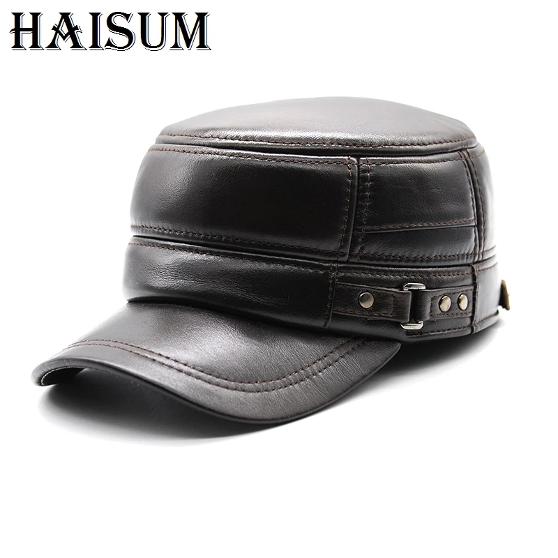 2018 зимняя мужская тёплая шапка из натуральной кожи бейсбольная кепка с ушками