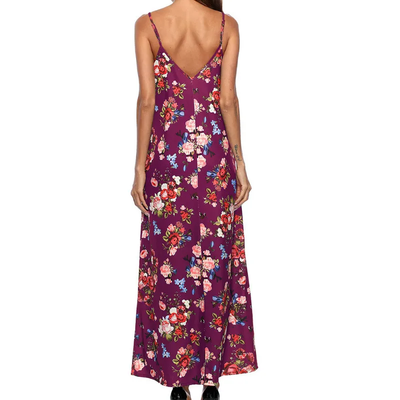 Женские пикантные Boho Floarl печатных пляжное платье Летний Сарафан v-образным