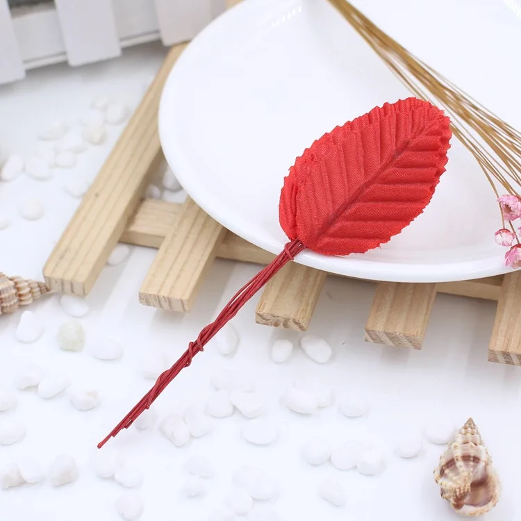 50Pcs/lot 5cm Pompon Mini Simulated leaves Artificial Silk leaf bouquet For Wreaths DIY Wedding Scrapbooking Fake leaf Flower
