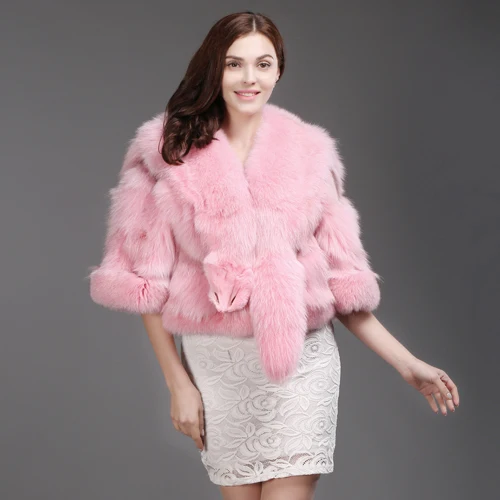 pink Горячая Распродажа, женская шуба из натурального Шаль из лисьего меха, осенняя зимняя короткая куртка из цельного меха лисы, теплая шуба из натурального меха лисы - Цвет: pink