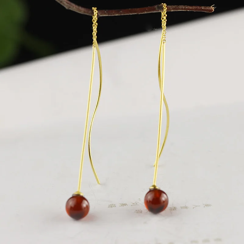 Стерлинговое Серебро 925 натуральный драгоценный камень гранат длинные висячие