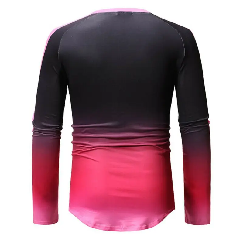 Мужская футболка с длинным рукавом топ градиентом простой круглый вырез