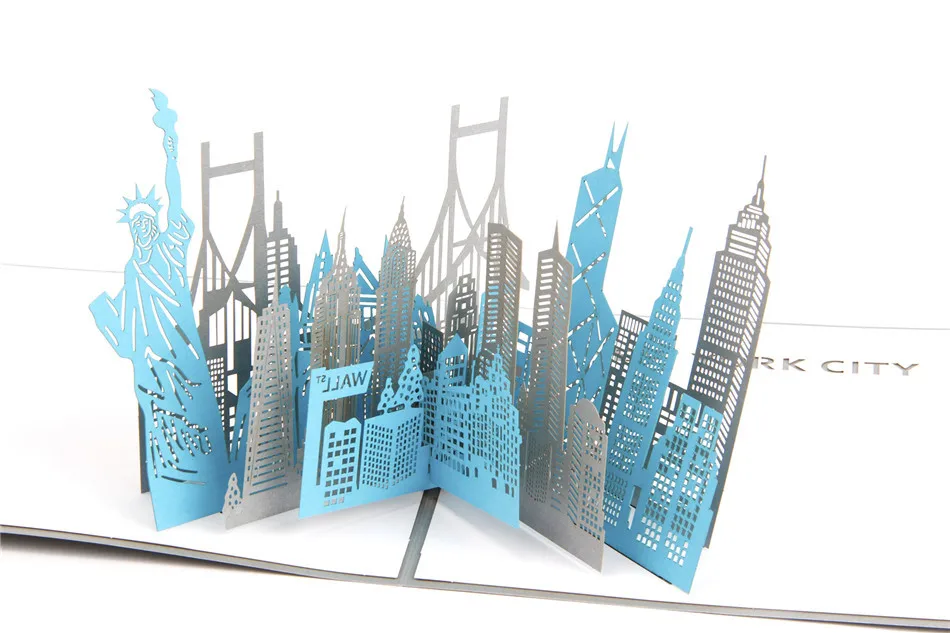 New York-blue Нотр-Дам де Пари миниатюры день рождения 3D карты Карта мира аттракционы деловые приглашения карты мальчик подарки туристическая открытка - Цвет: New York-blue