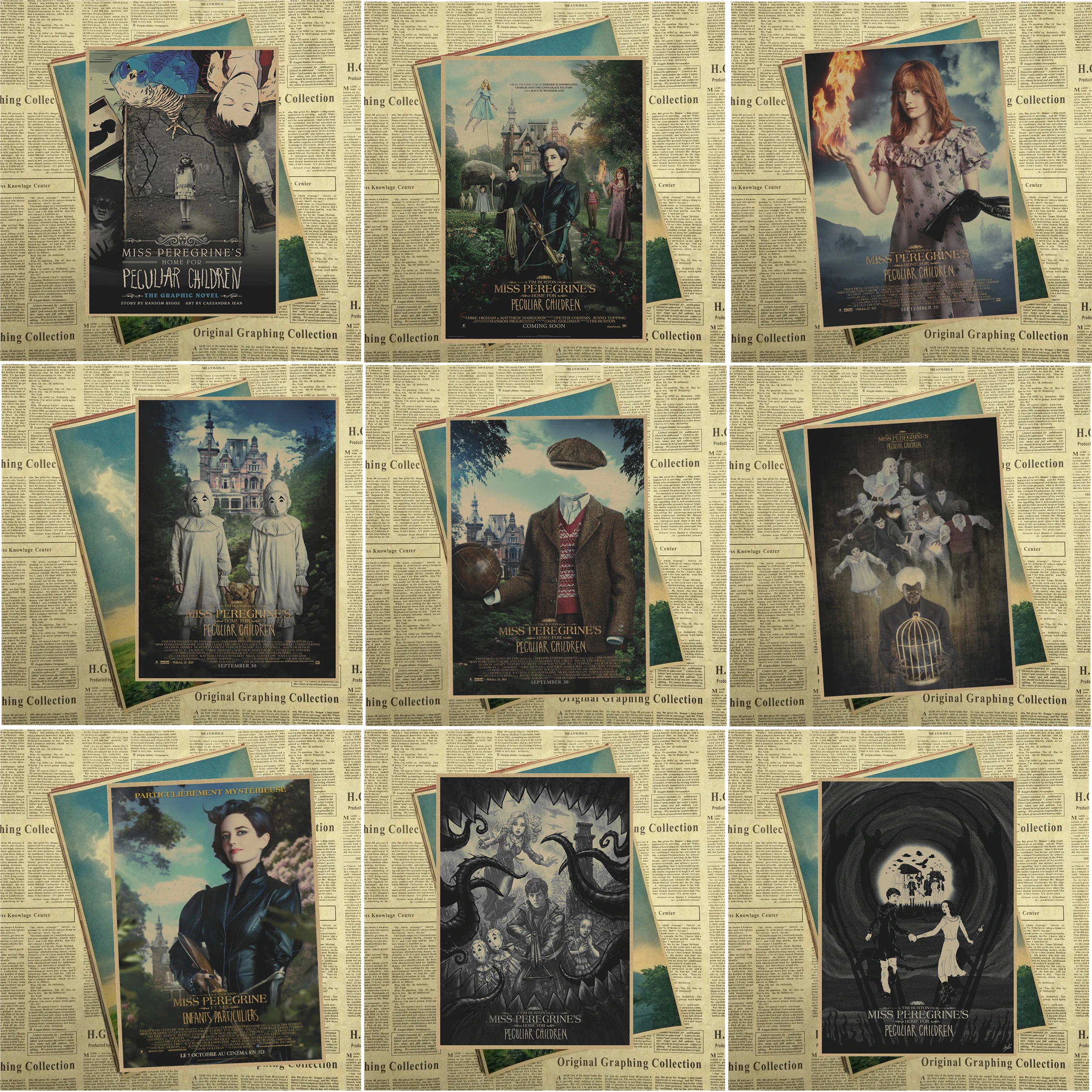 Дом Miss Peregrine для специфических детских сердечников винтажный фон искусство на