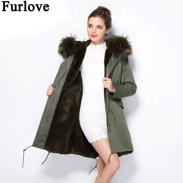 Furlove 2017 Новинка Женское зимнее пальто большой воротник из натурального меха