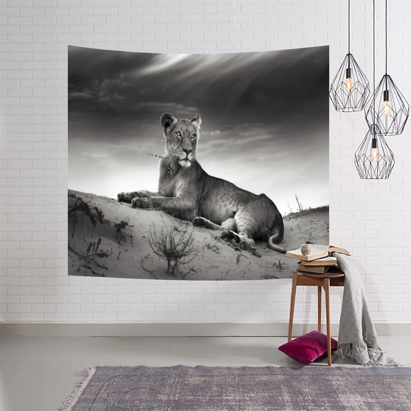 V Geometry Tapestry Animal Tiger cloth Wall Hanging Beach Round 3d Animal Lion Tapestry decorative blanket 150x130 Bedroom Large - Цвет: V
