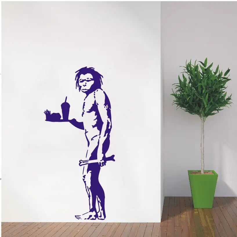 

Wall Decal Vinyl Sticker Banksy Caveman With Fries Art Home Design House DIY Decoration Removable Wall Paper Mural Poster WW-415