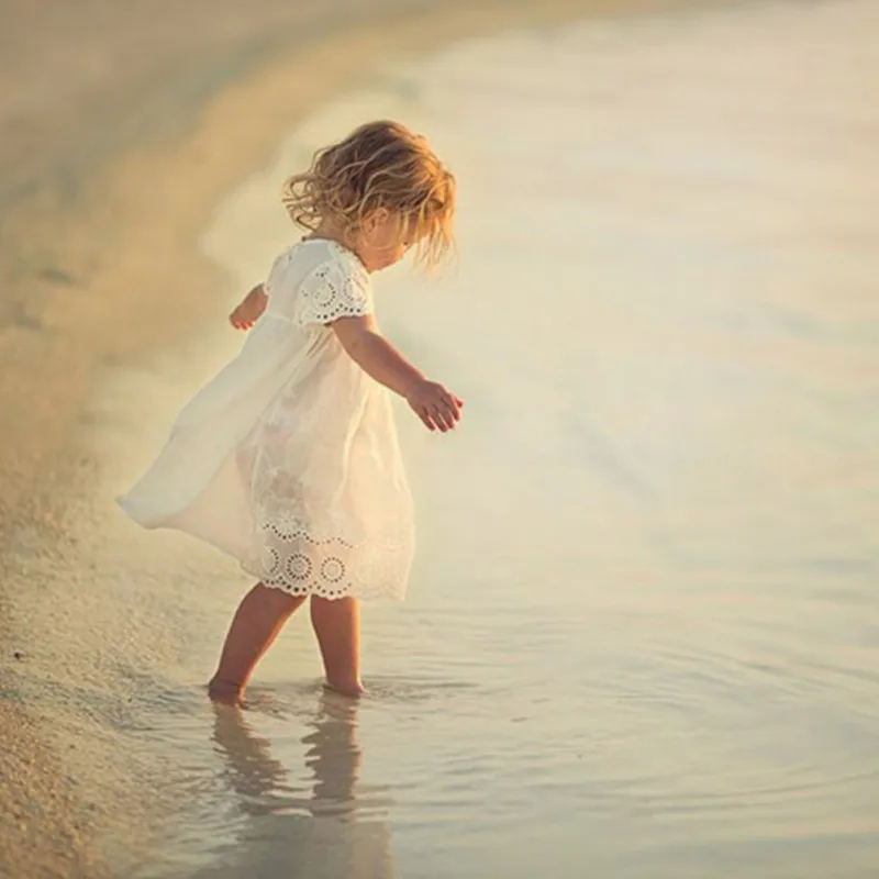 Платье для девочек одежда маленьких летняя детская с вышивкой белое кружевное