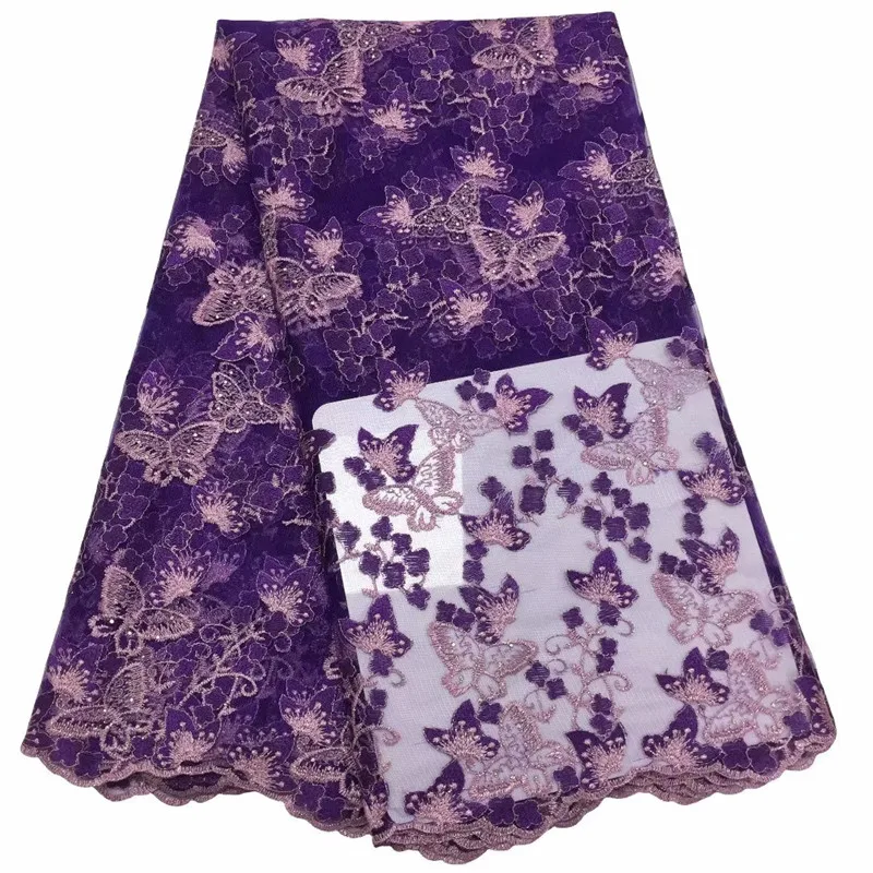 Новейшая синяя африканская кружевная ткань 3D рисунок бабочки высокого качества