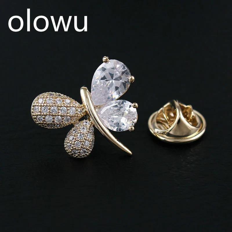 Olowu модная Корейская крошечная брошь бабочка булавка с фианитом AAA животным