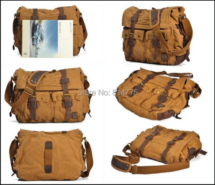 Для мужчин женщин ретро Винтаж Холст Кожа Школа Портфели военный Путешествия