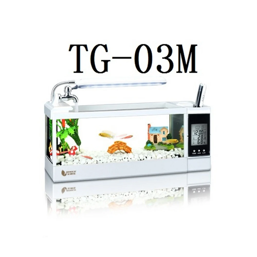 TG-03M White Мини аквариумный аквариум с светодиодный светильник дисплей светодиодный экран usb-часы аквариум Настольный аквариум аквариумные рыбки 220 В - Цвет: TG-03M White