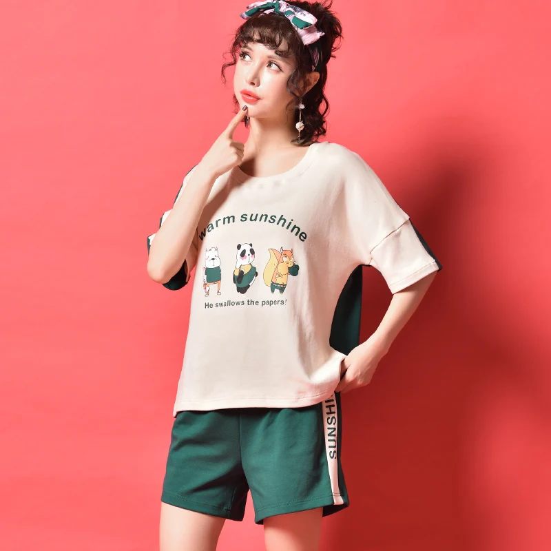 Летний женский пижамный комплект пижама с рисунком животных принтом панды