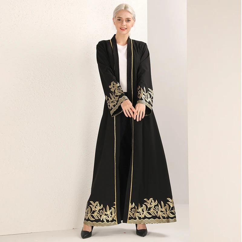 Черный Открытый Абая Дубай халат кафтан Турция хиджаб мусульманское платье Caftan
