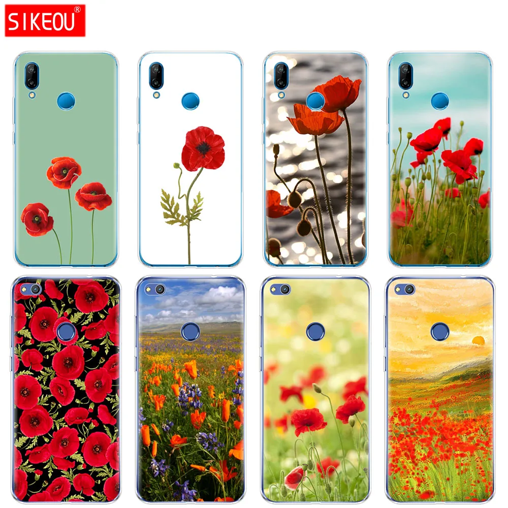 Силиконовый чехол для телефона Huawei P20 P7 P8 P9 P10 Lite Plus Pro 2017 p smart 2018 красный Маки на