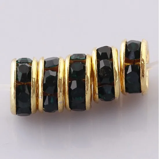 

Wholesale Free Shipping 6MM Dark Green Rhinestone Golden Tone Spacer Beads Jewelry Findings