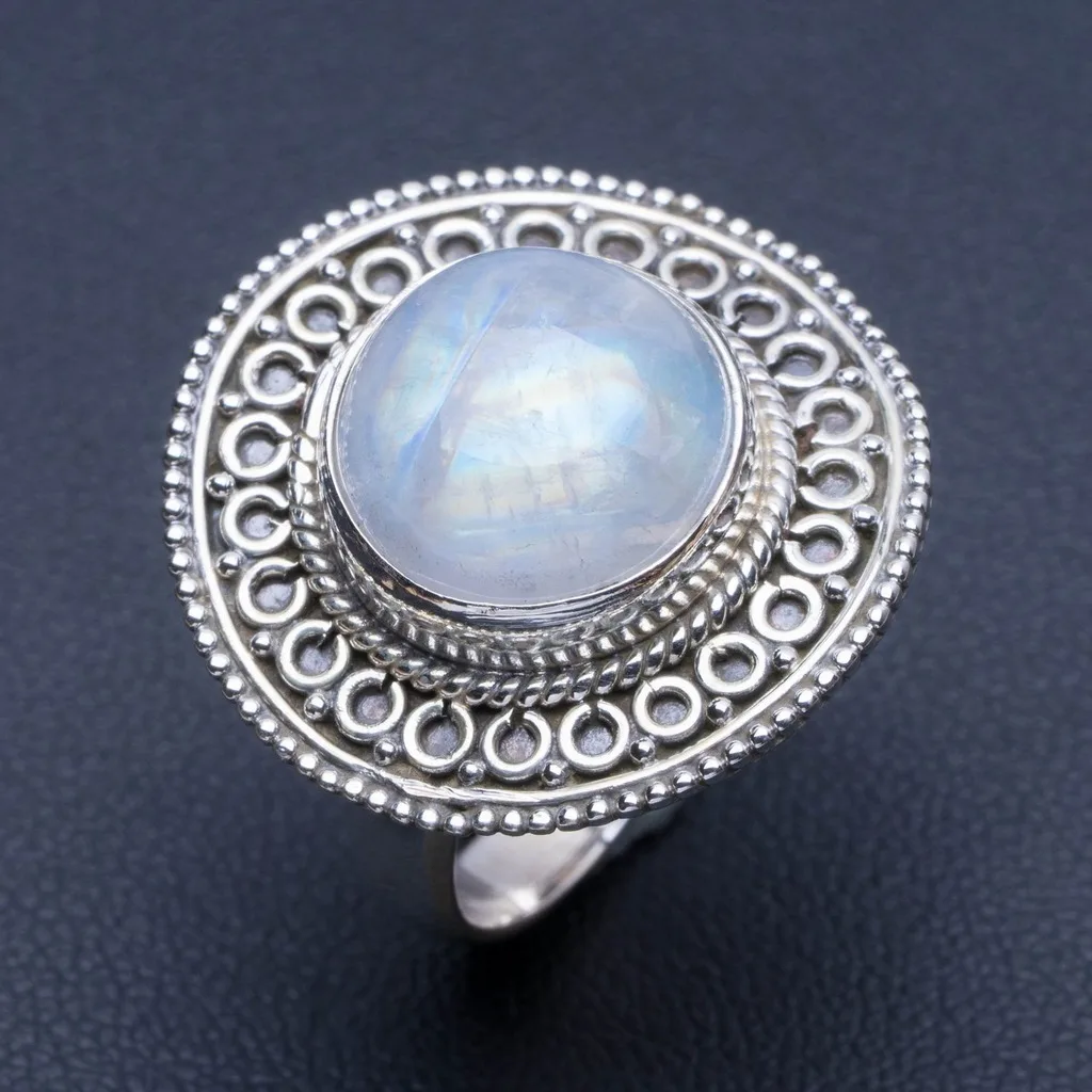 Кольцо из стерлингового серебра 925 пробы с натуральным радужным лунным камнем