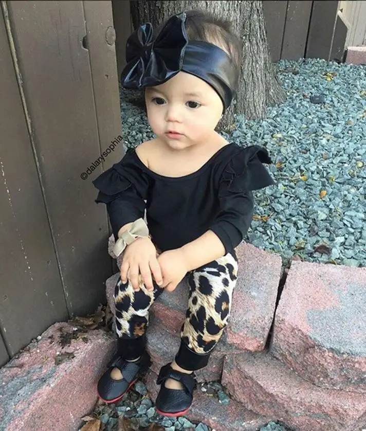 Newborn Infant Baby Girl Leopard Long Sleeve Tops+Pants Outfits Clothes Set fashion cute cotton comfortable July 27 | Детская одежда и
