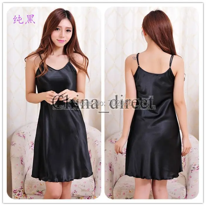 summer Women Sexy Rayon Silk Sleepshirts braces Lingerie Nightdress sleepwear female dress #3797 | Женская одежда
