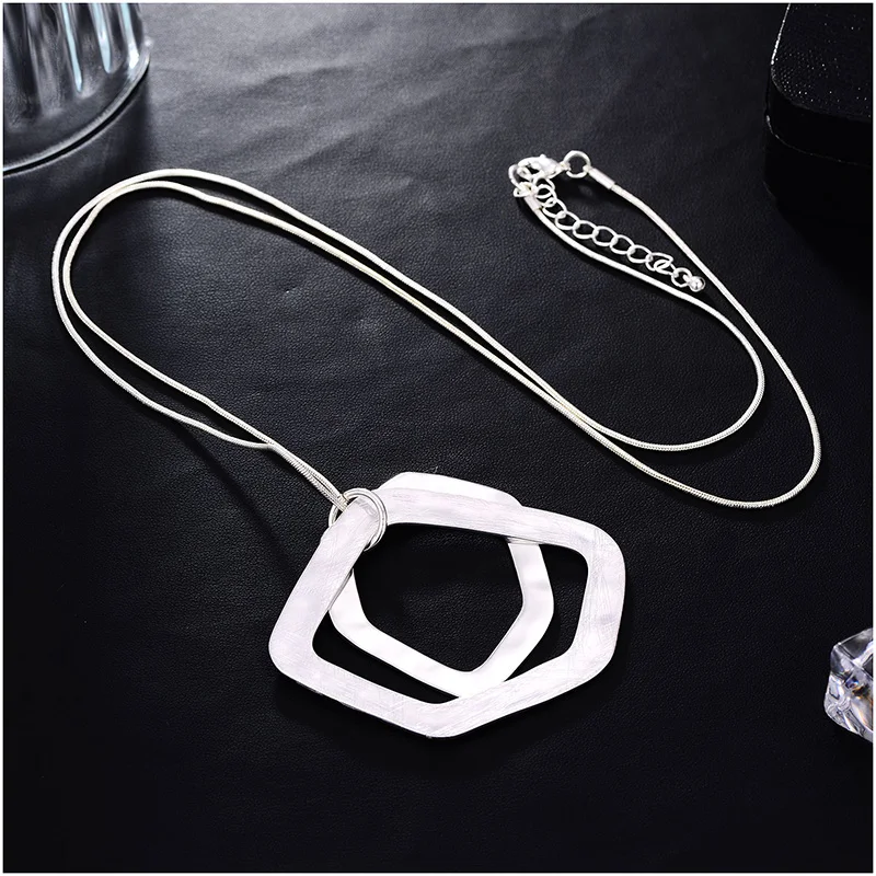 Shineland Punk Unisex Big Chunky Necklace Alloy Chain Silver Color Geometric Hollow Pendant Statement Bijoux for Women Men Gift | Украшения