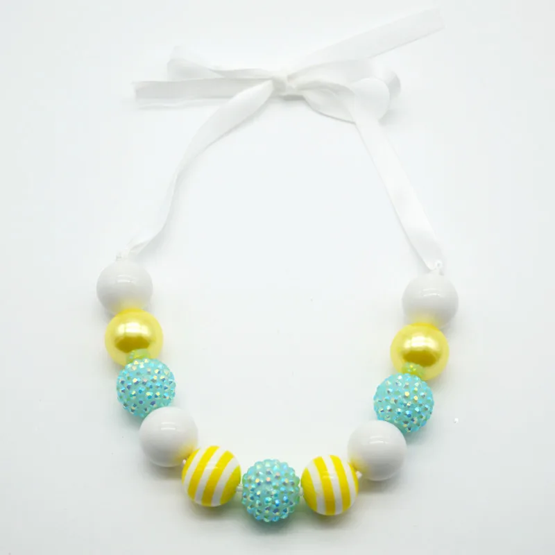 

5PCS Princess Ribbon Necklace Sets Latest Fashion Kids Chunky Bubblegum Necklace and Bracelet Baby Girls Ribbon Jewelry Sets