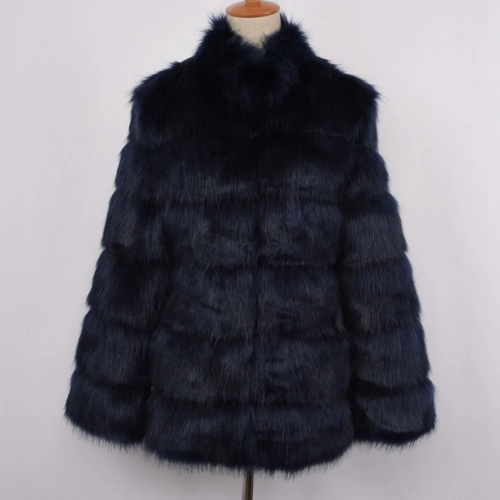 Dark Blue Женское пальто из искусственного меха, меховое пальто высокого качества из искусственного меха, зимняя теплая меховая Роскошная верхняя одежда, Осеннее модное стильное пальто S8402 - Цвет: Dark Blue