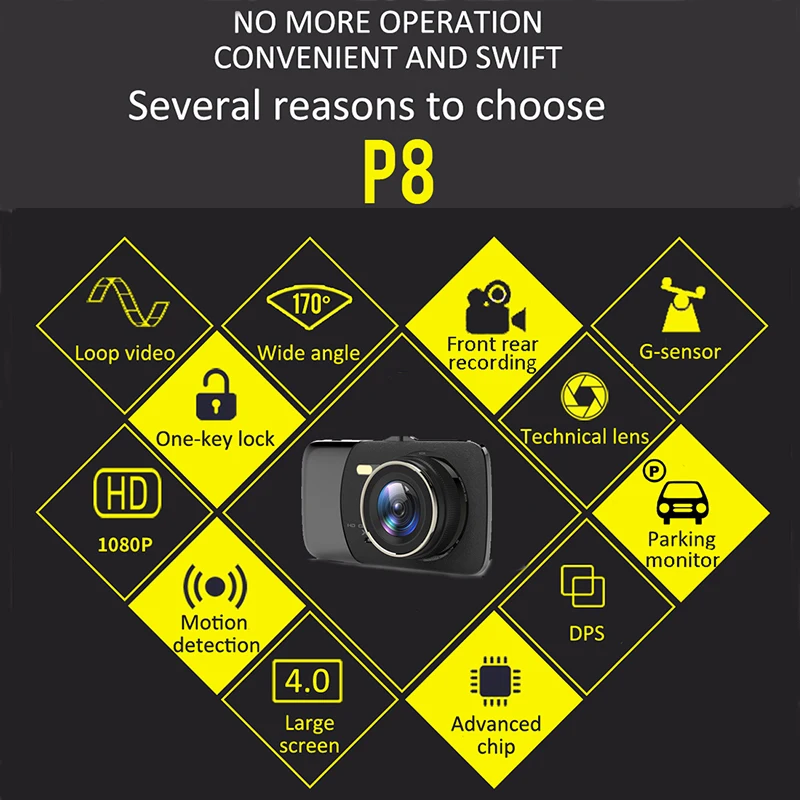 Видеорегистратор XPX P8 Full HD 4 дюйма с широким углом обзора|Видеорегистраторы| |