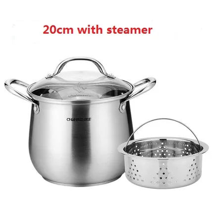 20cm with steamer Суповая кастрюля 304 из нержавеющей стали, нижняя индукционная плита, универсальная кастрюля с большой вместимостью - Цвет: 20cm with steamer