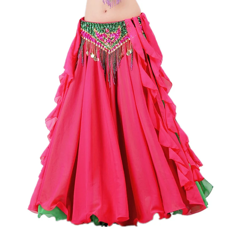 

New 2018 Double Colors Women Belly Dance Clothes Full Circle Maxi Skirt Side Split Long Skirt Belly Dance Skirts (without belt)